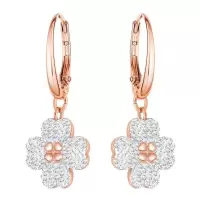 Swarovski/施华洛世奇典雅气质花朵玫瑰金色四叶草水晶耳环圆脸