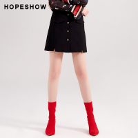 hopeshow裙子红袖夏季2019新款女装chic温柔短裙黑色A字半身裙女