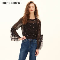 荷叶边上衣女红袖2019夏装新款心机设计感小众显瘦超仙碎花雪纺衫