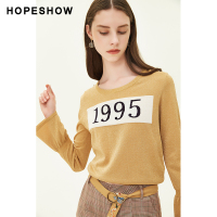 hopeshow毛衣女 红袖2019秋季新款长袖套头上衣字母印花毛针织衫