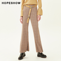 hopeshow休闲裤女 红袖秋装2019新款格纹宽松裤子垂感阔腿裤