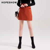 hopeshow半身裙红袖夏季2019新款女装丝绒单排扣A字短裙女
