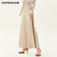 hopeshow裤子红袖秋季新款女装商场同款雪纺长裤撞色边宽松休闲裤