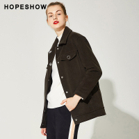 红袖女装冬装新款宽松显瘦单排扣中长款毛呢大衣外套