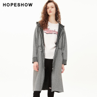 hopeshow外套女红袖2019秋装新款韩版长袖宽松字母中长款连帽上衣