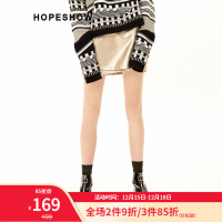 红袖半身裙秋新款女装时尚不对称A字金色亮面皮短裙 金色012