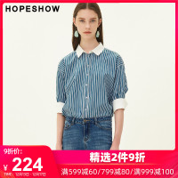 hopeshow衬衫女 红袖2019秋季新款时尚宽松长袖翻领拼接撞色上衣