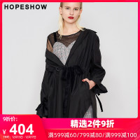 hopeshow外套女春秋 红袖2019春装新款女装系带流行中长款风衣女