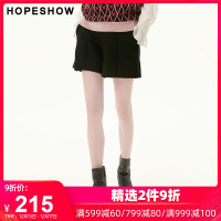 hopeshow裤子红袖秋季新款女装显瘦百搭系带A字毛呢短裤女