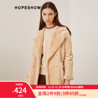 红袖短外套冬季新款女装丝绒双排扣一手长翻领毛绒外套女 浅米009