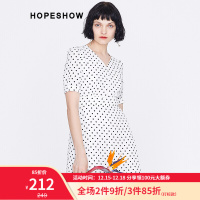 红袖连衣裙秋季女装法式复古小众百搭中长款灯笼袖气质V领波点雪纺连衣裙 905白底黑点