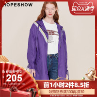 hopeshow风衣女红袖秋季新款女装chic早秋条纹中长款流行外套