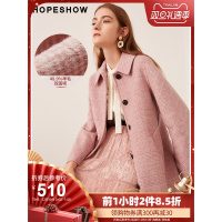 红袖羊毛大衣女冬装新款粉色修身显瘦双面呢子赫本风毛呢外套