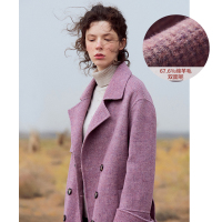 红袖双面呢大衣女2019冬装新款流行长款紫色格纹收腰羊绒毛呢外套