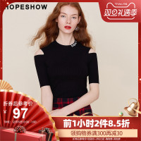 hopeshow毛衣女 红袖2019夏装新款显瘦修身套头短袖露肩毛针织衫