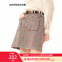 红袖半身裙秋新款女装格子格纹口袋A字显瘦百搭短裙