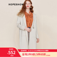 红袖风衣女秋季新款女装简约慵懒风大口袋连帽长袖米色针织开衫 米白008