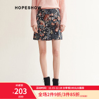 红袖半身裙冬季新款女装显瘦韩版复古风裙子气质提花A字短裙 黑花916