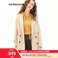 红袖短外套秋冬新款女装字母双排扣开叉双面呢羊毛大衣 米白008