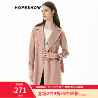 红袖风衣春夏新款女装简约气质字母双排扣系带中长款经典西装领外套女