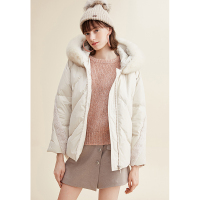 红袖羽绒服2019冬季新款女装百搭气质韩版拼接狐狸毛甜美连帽外套 米010