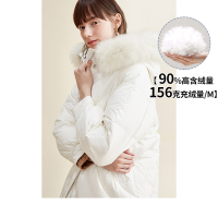 红袖羽绒服2019冬季新款女装韩版甜美纯色抽绳狐狸毛领连帽外套