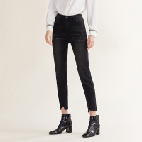 红袖牛仔裤2019冬季新款女装黑色不规则毛边小脚裤时尚百搭显瘦铅笔裤 牛仔黑091