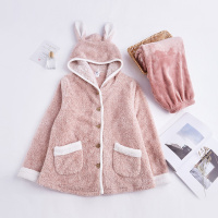 都市丽人时尚休闲开衫连帽加绒厚款保暖女士家居服套装睡衣DSH078