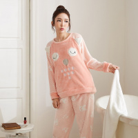 都市丽人卡通圆领插肩袖法兰绒厚款加绒套装家居服女士睡衣DSH025