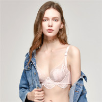 都市丽人单层性感蕾丝网纱T型双肩带3/4杯女士内衣聚拢文胸胸罩2B8536