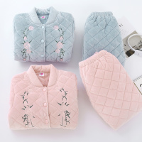 都市丽人优雅刺绣花卉加绒加厚冬女士家居服套装2H8107