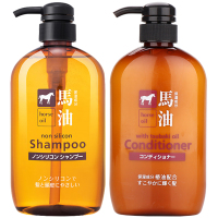 日本KUMANO熊野油脂YUSHI马油无硅油洗发水600ml+护发素600ml柔顺修复 改善毛躁（新老款及版本随机发货）