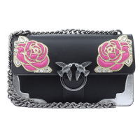 Pinko经典双飞燕玫瑰图案黑色PU单肩包PK0005B12TU