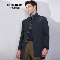 千纸鹤风衣男针织布纯色修身中长款春秋韩版帅气欧美外套潮3275