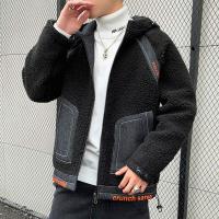 千纸鹤男装冬季时尚简约百搭羊羔绒连帽男士棉衣外套棉服男30415