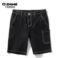 千纸鹤男士牛仔裤2018新款时尚潮流休闲宽松黑色五分裤子80126