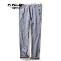 千纸鹤男装2019新款英伦休闲裤男修身长裤纯色格纹裤子男潮70126