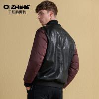 千纸鹤男士羽绒服2018新款时尚简约修身棒球领短款外套男60061