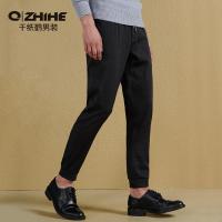 千纸鹤运动裤男长裤收口束脚裤子秋季亚麻裤男松紧小脚休闲男裤潮0002