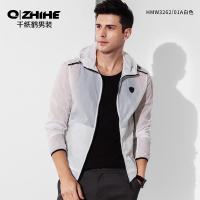 千纸鹤男装夹克男青年修身纯色连帽冲锋衣男士运动皮肤衣外套3262