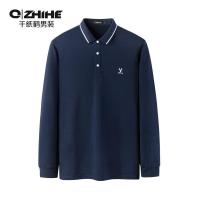 千纸鹤男士印花polo2020秋装简约长袖翻领T恤打底上衣男25374