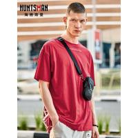 海德斯曼红色短袖男T恤 本命年圆领宽松字母印花情侣装T恤潮20211