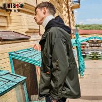 海德斯曼 秋季新款工装风衣男立领军绿色宽松百搭潮流大衣男38031