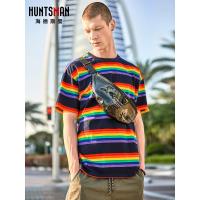 海德斯曼夏季彩虹条纹ulzzang短袖T恤男 百搭bf情侣装T恤潮20227
