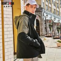 海德斯曼 秋季新款黑色工装青年风衣男立领宽松时尚潮大衣男38032