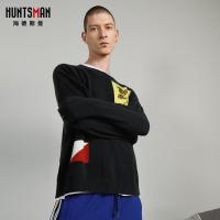 海德斯曼2018秋季宽松毛衣男圆领 线衣打底撞色印花针织衫潮55010