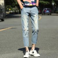 海德斯曼2019秋冬新款挺括透气九分镂空破洞牛仔裤男80253