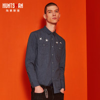 海德斯曼2018春季衬衫男长袖修身 韩版 潮流帅气刺绣青年衬衣1557
