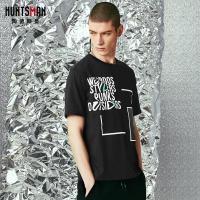 海德斯曼2018新款短袖t恤打底衫帅气潮流男 黑色宽松印花体恤2733
