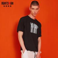 海德斯曼2018新款t恤男短袖韩版潮学生 嘻哈宽松黑色圆领夏装2731